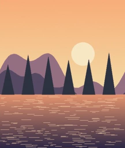The same lakeside photo with the gradient background and caption cropped away